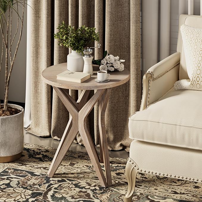 Pedestal Farmhouse End Table Set of 2, Distressed Top - Image 6