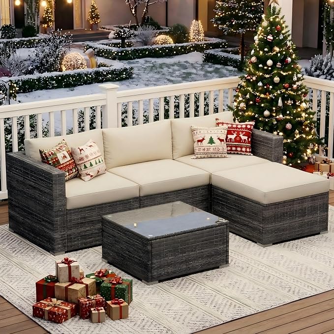 Wisteria Lane 5 Piece Outdoor Patio Furniture Set, All Weather Wicker Rattan - Image 7