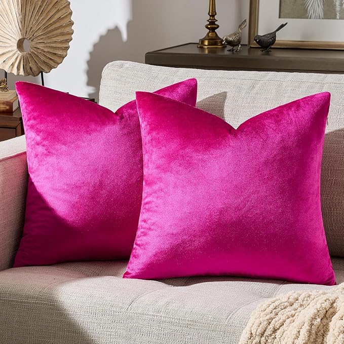 GIGIZAZA Hot Pink Pillow Covers 16x16 Throw Pillows Velvet Decorative Sofa by GIGIZAZAFocusingonhomedecoration