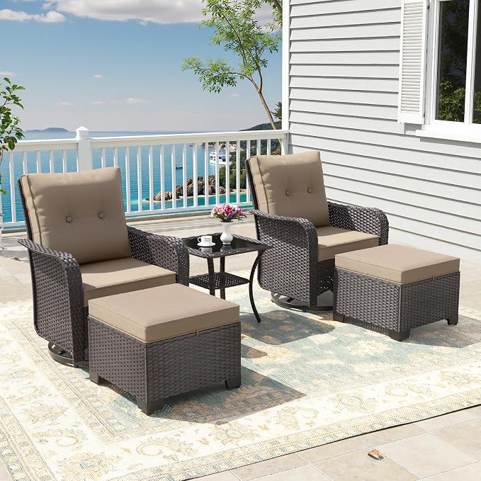 ALAULM 5-Piece Outdoor Swivel Rocking Chair Set - Image 2