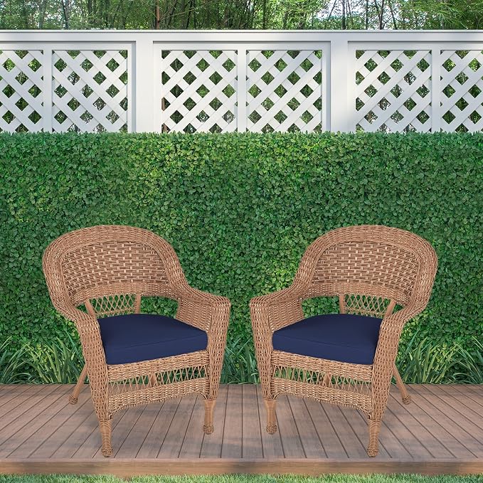 Jeco Wicker Chair with Blue Cushion, Honey/W00205- - Image 8