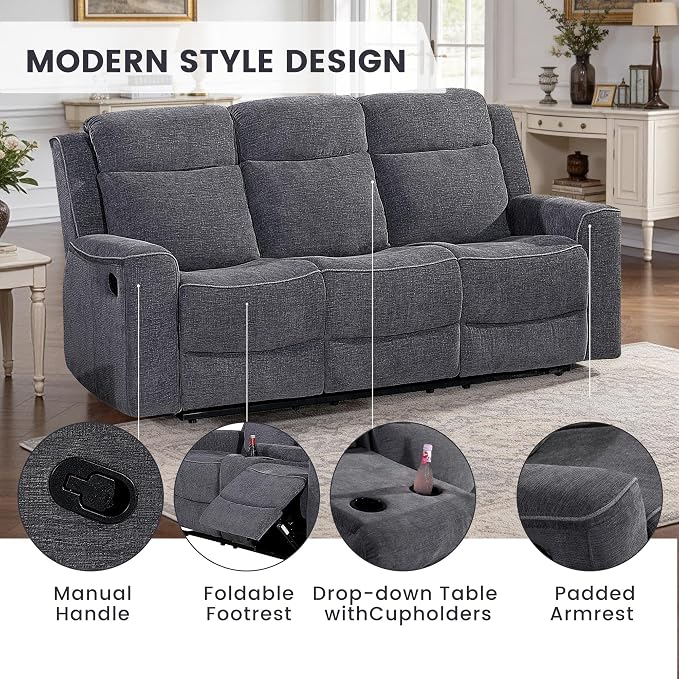 Betsy Furniture Soft Microfiber Manual Reclining Sofa w/Dropdown Table - Image 3