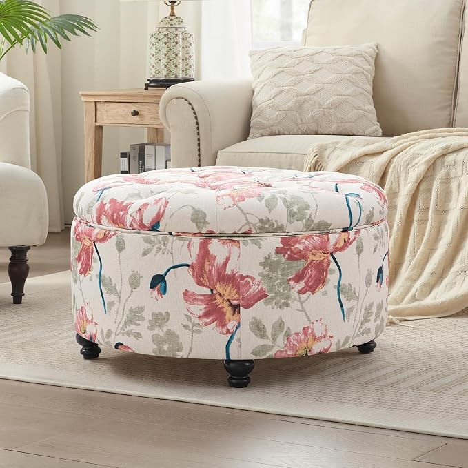 HUIMO 30-Inch Round Storage Ottoman, Modern Button Tufted Ottoman Coffee Table by HUIMO