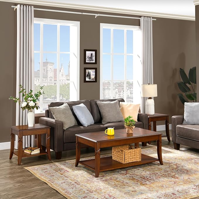 Mid-Century Modern Coffee Table Set of 3, 3-Piece Solid Wood Living Room Table - Image 9