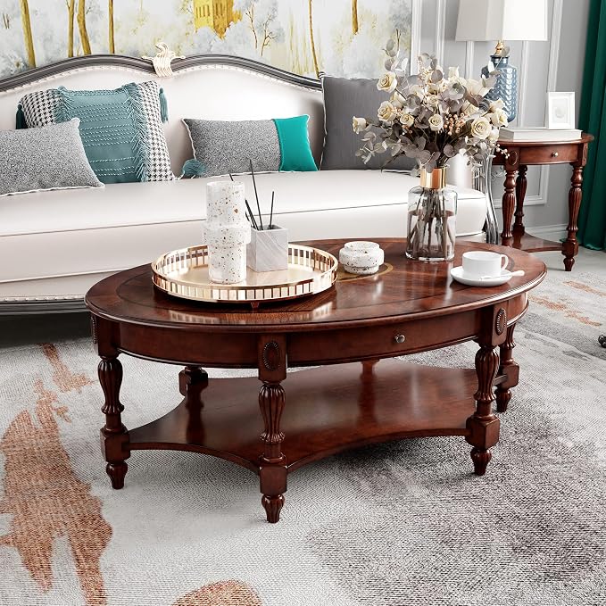 Solid Wood Oval Coffee Table - Image 6