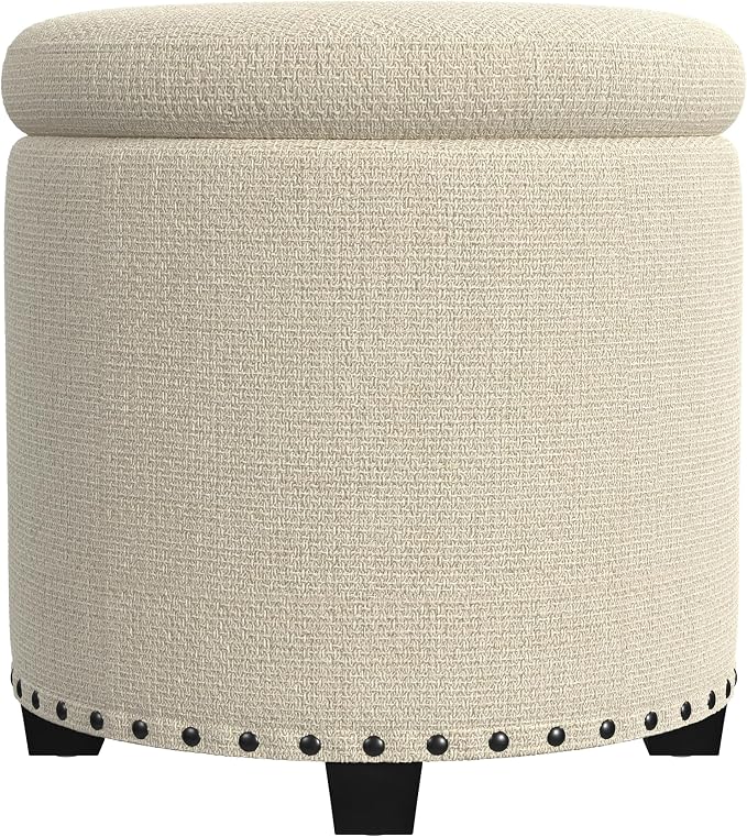HomePop Home Decor | Upholstered Round Storage Ottoman - Image 6