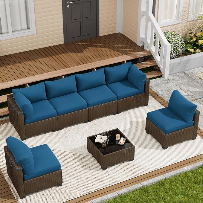 LOUVIXA 7 Piece Outdoor Patio Furniture Set, Outdoor Sectional Sofa, Wicker by LOUVIXA