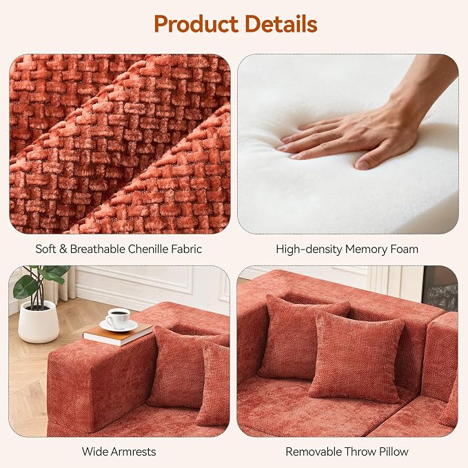 MONVANE 75" Loveseat Sofa, Comfy Chenille Cloud Couch - Image 4