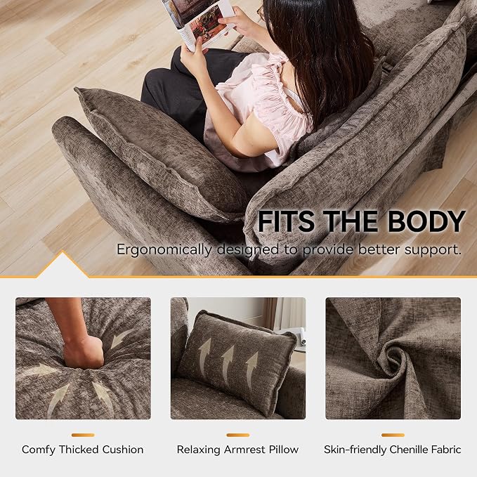 111'' Sectional Cloud Deep Seat Couch, Oversized Chenille U Shaped Sectional - Image 4