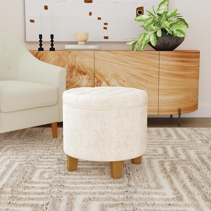 Homepop Home Decor | Upholstered Round Tufted Foot Rest Ottoman | Ottoman - Image 2