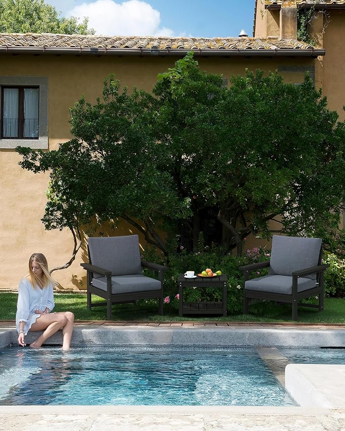 SERWALL HDPE Patio Sofa Set, 3-piece Sectional Outdoor Furniture Set, All - Image 8
