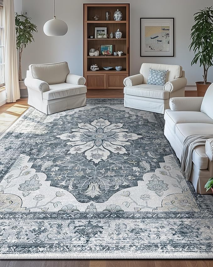 RELEANY Area Rugs 10'x14' Washable Non-Slip, Floral Vintage Distress Print - Image 2