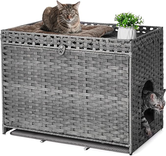 Cat Litter Box Enclosure with Soft Litter Mat; Hidden Kitten Washroom Furniture by Catlitterboxenclosure