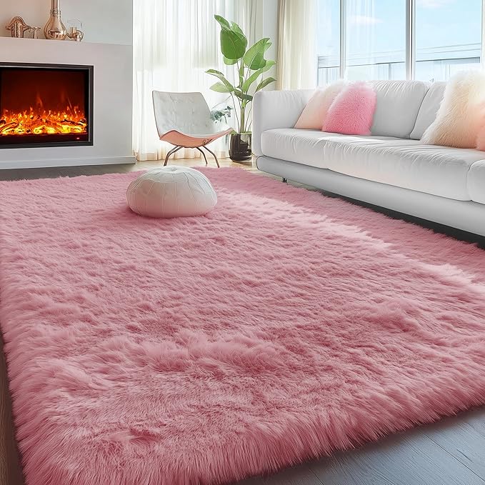 PAGISOFE Blush Pink Fluffy Shag Area Rugs by PAGISOFE