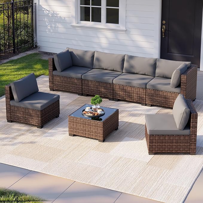 Qsun 7 Pieces Patio Furniture Set, Outdoor Sectional Rattan Sofa Set, Wicker - Image 7