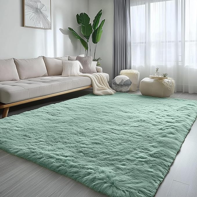 PAGISOFE Sage Green Rugs for Bedroom, 4x6 Ft Rectangle Fluffy Rug Plush Fuzzy - Image 3