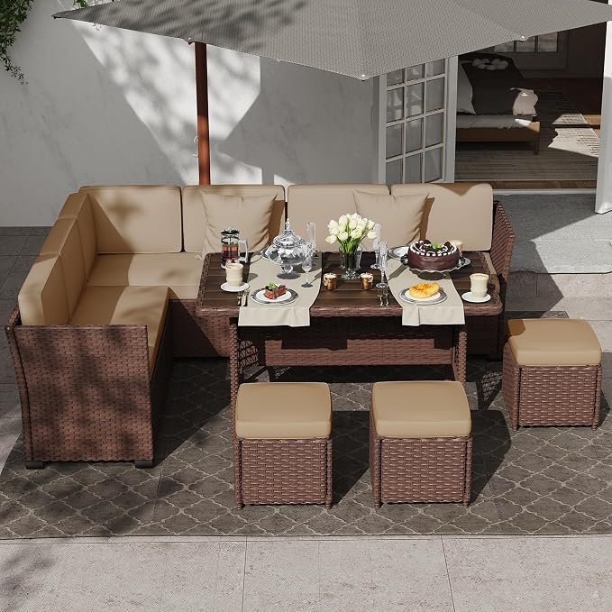KIGOTY 7 Piece Patio Furniture Set, Outdoor PE Wicker Rattan Outdoor Dining Set - Image 6