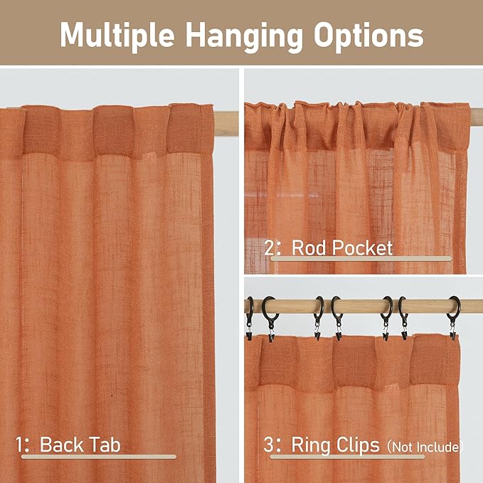 LAMIT Burnt Orange Linen Curtains 30 Inch Length - Image 3