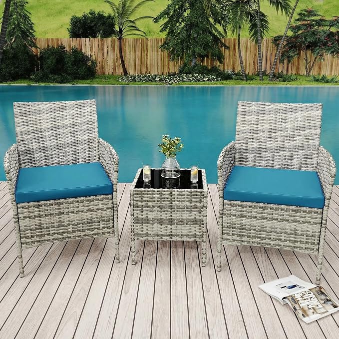 GarveeLife 3 Piece Patio Furniture Set, Rattan Outdoor Furniture - Image 8