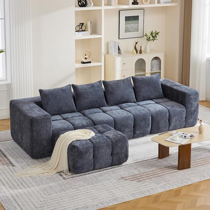 119" Boneless Couch, Oversized Cloud L Shaped Couch, Modular Sectional 4 Seater by CACFTII