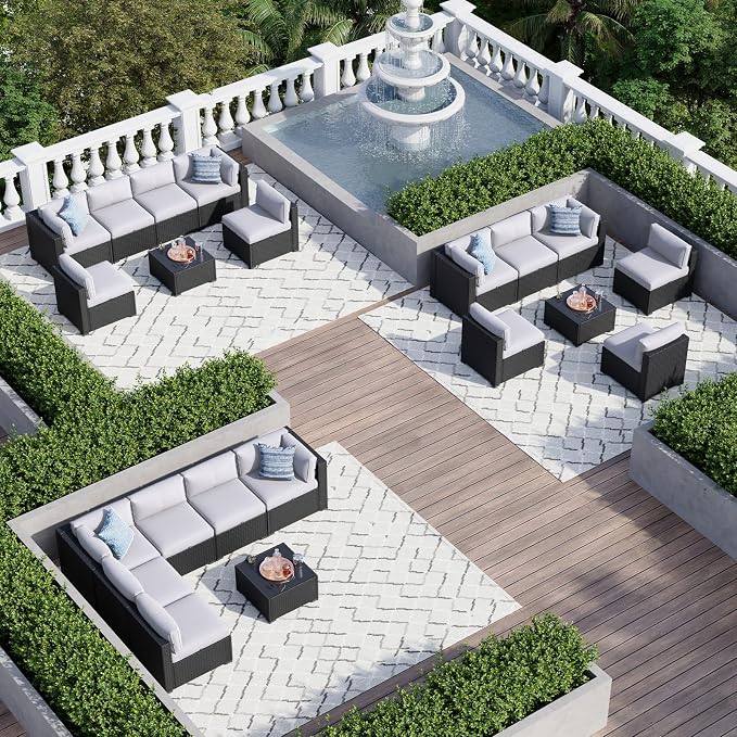 Aoxun 7 Piece Patio Furniture Set, Wicker Rattan Patio Sectional Sofa, Outdoor - Image 3