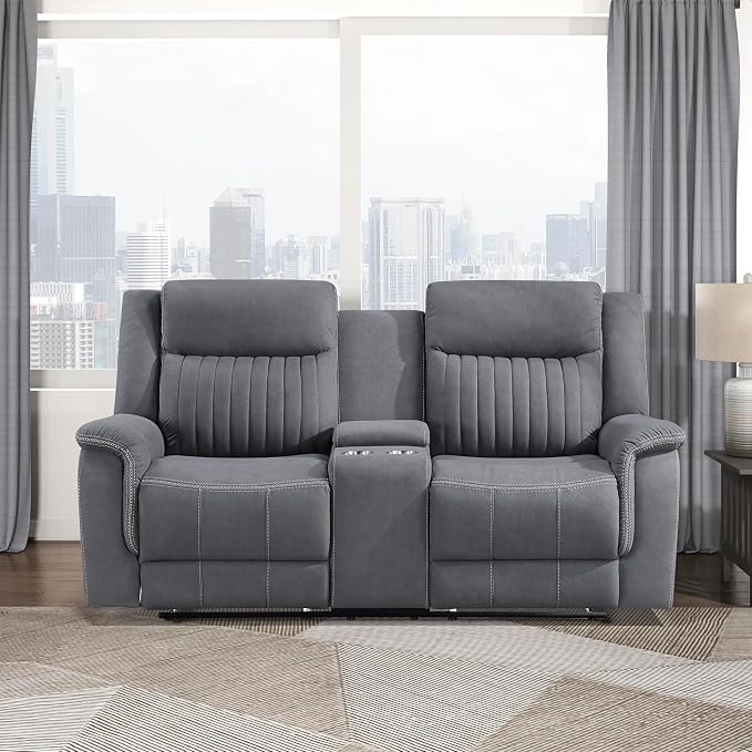 Lexicon Manual Double Reclining Loveseat, Polished Microfiber Manual Wall by Lexicon