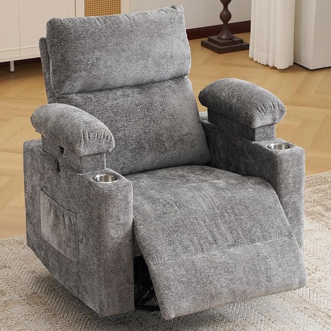 Rocking Chair Nursery with Adjustable Armrests, Electric Glider Recliner by Rhevoy