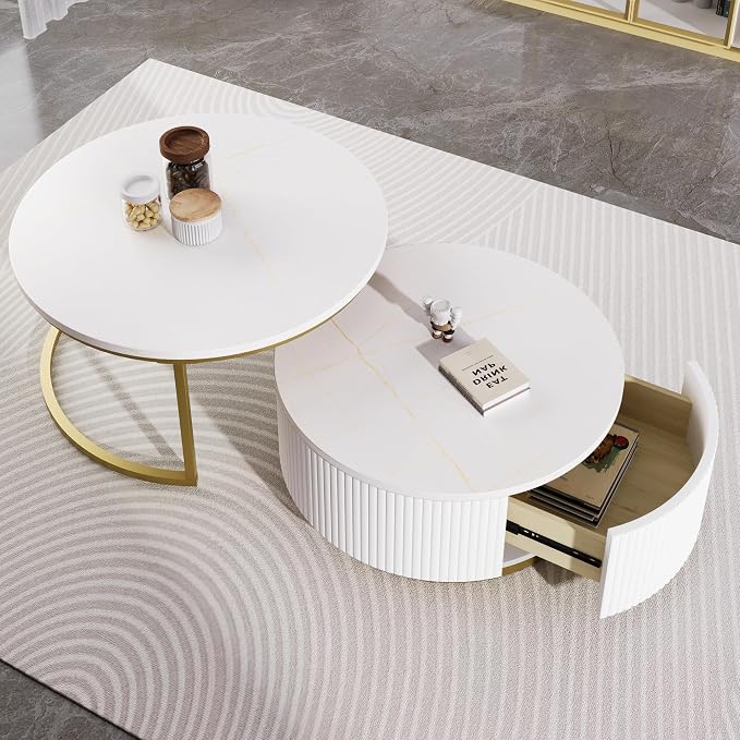 27.6" Modern Round Nesting Coffee Table Fluted - Image 4