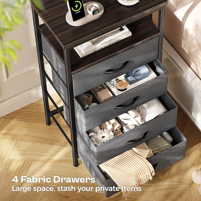 Huuger Night Stand with Charging Station, 4 Drawer Dresser - Image 7