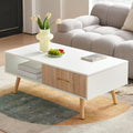 Coffee Table with Storage, Mid Century Boho Wood Center Table with Open Storage by Ganooly