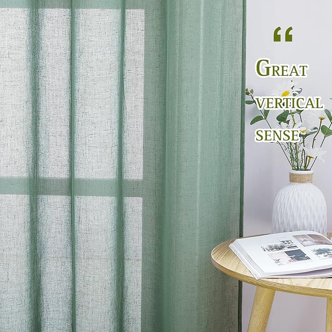 NICETOWN Linen Textured Semi Sheer Curtains, Eyelet Top Bedroom Window Privacy - Image 3