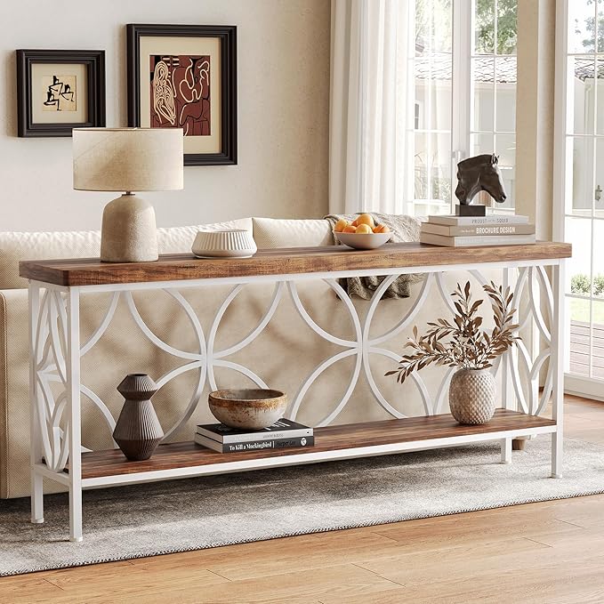 LITTLE TREE Sofa Table, 70.9 Inch Industrial Behind Couch Table - Image 4