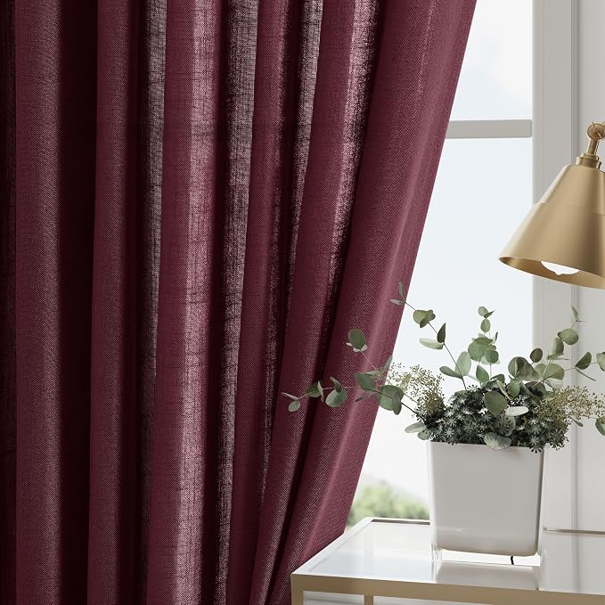 Burgundy Linen Curtains 63 Inches Long 2 Panel Sets - Image 4