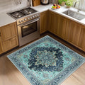 RELEANY Area Rugs Square 4ft Washable Non-Slip, Floral Vintage Distress Print by RELEANY