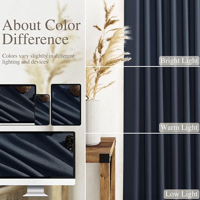 Nanspring Vintage Blue Linen Curtains 96 Inches Long 2 Panels Set - Image 3