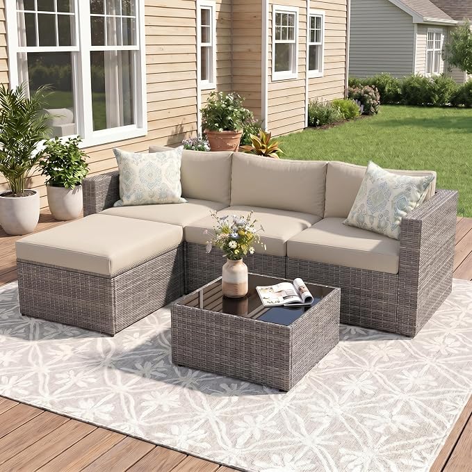 Wisteria Lane 5 Piece Outdoor Patio Furniture Set, All Weather Wicker Rattan by WisteriaLane