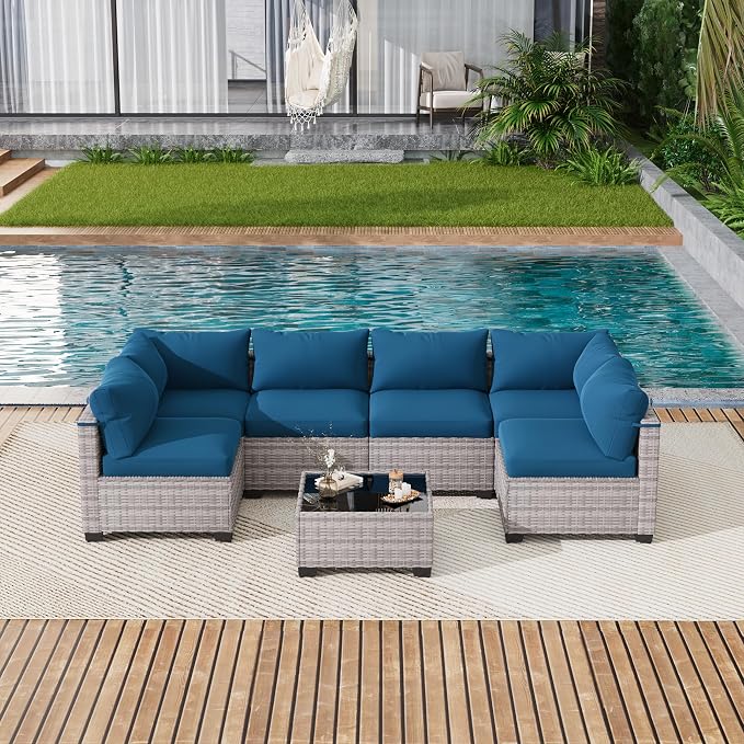 LOUVIXA 7 Piece Outdoor Patio Furniture Set, Outdoor Sectional Sofa, Wicker - Image 8