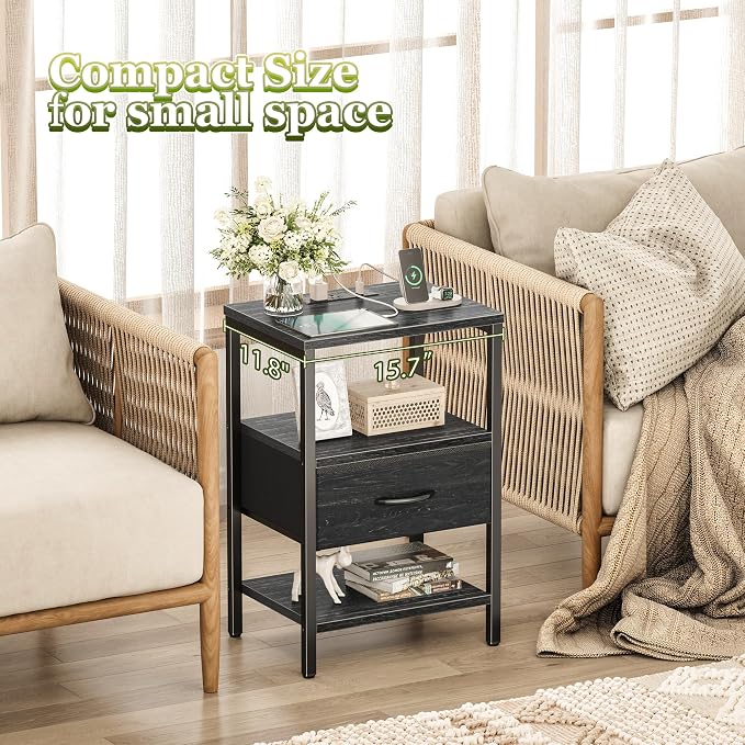 SUPERJARE Nightstand with Charging Station, Bed Side Table with Adjustable - Image 8