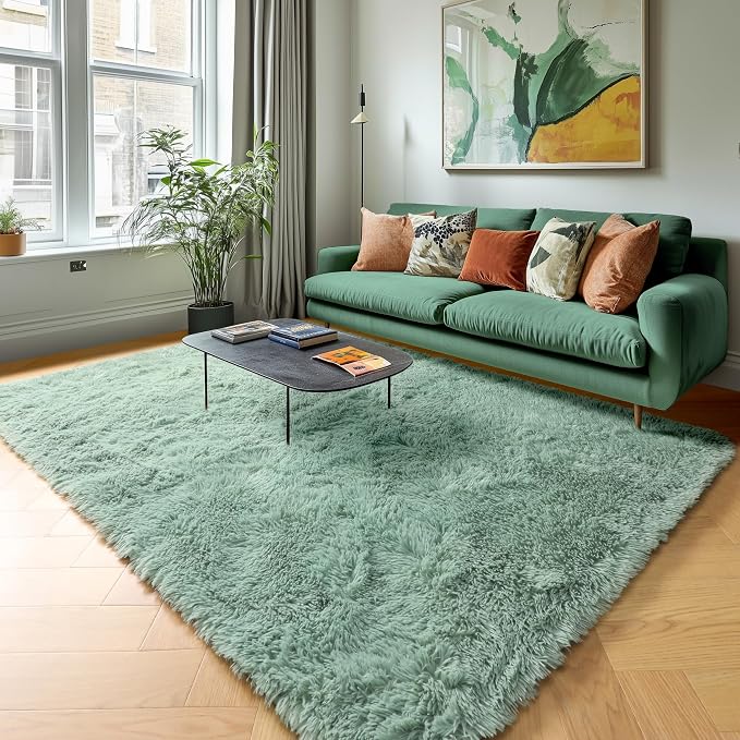 PAGISOFE Sage Green Rugs for Bedroom, 4x6 Ft Rectangle Fluffy Rug Plush Fuzzy - Image 9