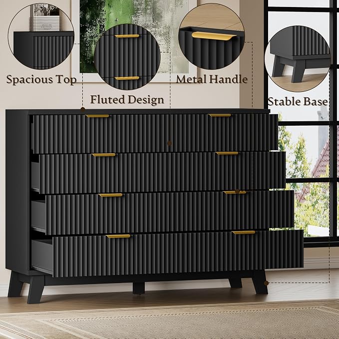 BORNOON Fluted 8 Drawer Tall Dresser, 47.2" Wide Modern Boho Chest of Drawers - Image 5