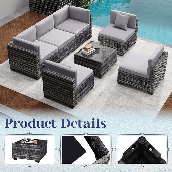 KIGOTY Patio Furniture Set, 14 Pieces Modular Outdoor Sectional Sofa, PE Rattan - Image 4