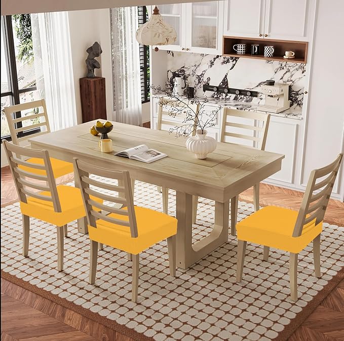Smiry Waterproof Seat Covers for Dining Room Chairs Set of 8, Stretch Jacquard - Image 8