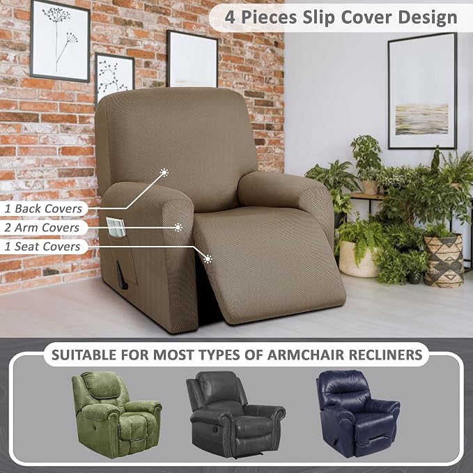 ULTICOR 4-Piece, 1 Seat Recliner Cover, Yarn Dyed Reclining Chair Covers - Image 5