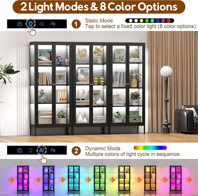 UNICOLY Display Cabinet with Glass Doors, Glass Display Cabinet with 8 Color - Image 5