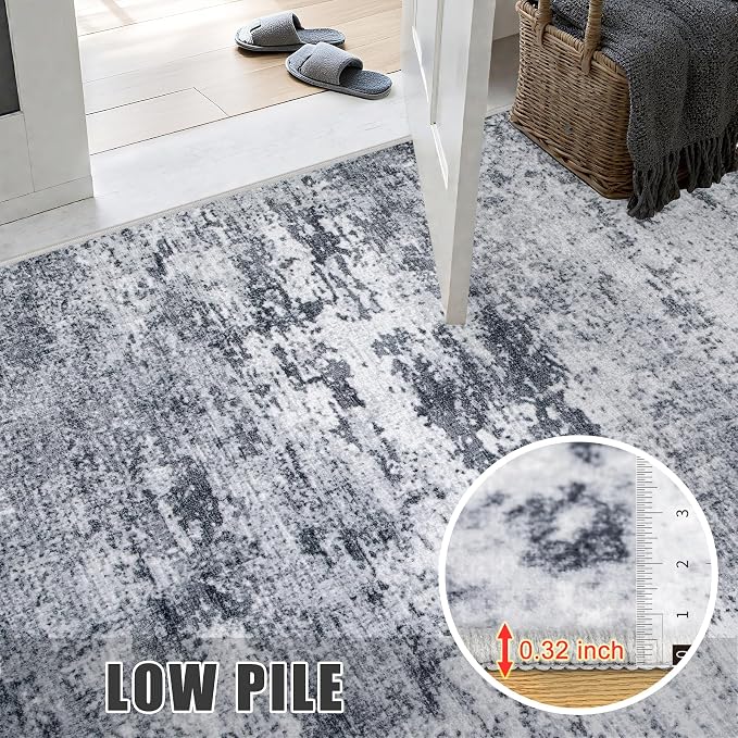 2.6'x10' Runner Rug Washable Rug: Modern Abstract Soft Thin Runner Rug Grey - Image 7