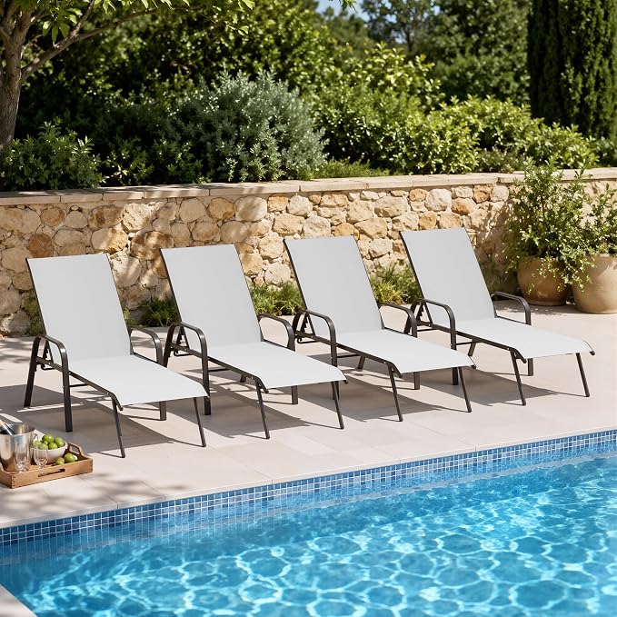Crestlive Products Outdoor Chaise Lounge Chair, 5-Position Pool Lounge Chairs by CrestliveProducts