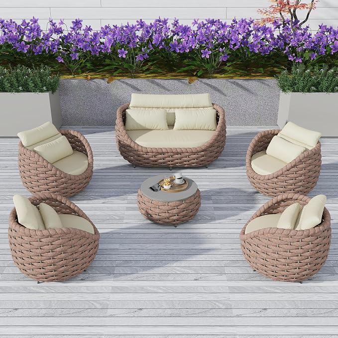 TWT 6-Piece Aluminum Patio Furniture Set, Olefin Rope Modern Outdoor by TWT