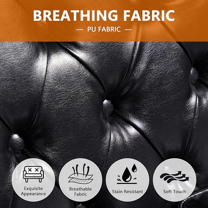 LEVNARY Chesterfield Chair Leather, Upholstered Sofa Chair - Image 4