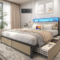 Lifezone Queen Bed Frame with 2-Tier Storage Headboard, Metal Platform Bed by Lifezone