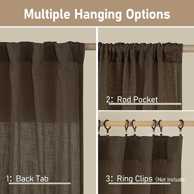 LAMIT Linen Curtains 68 Inch Length 2 Panels, Light Filtering Panels Back Tab - Image 3